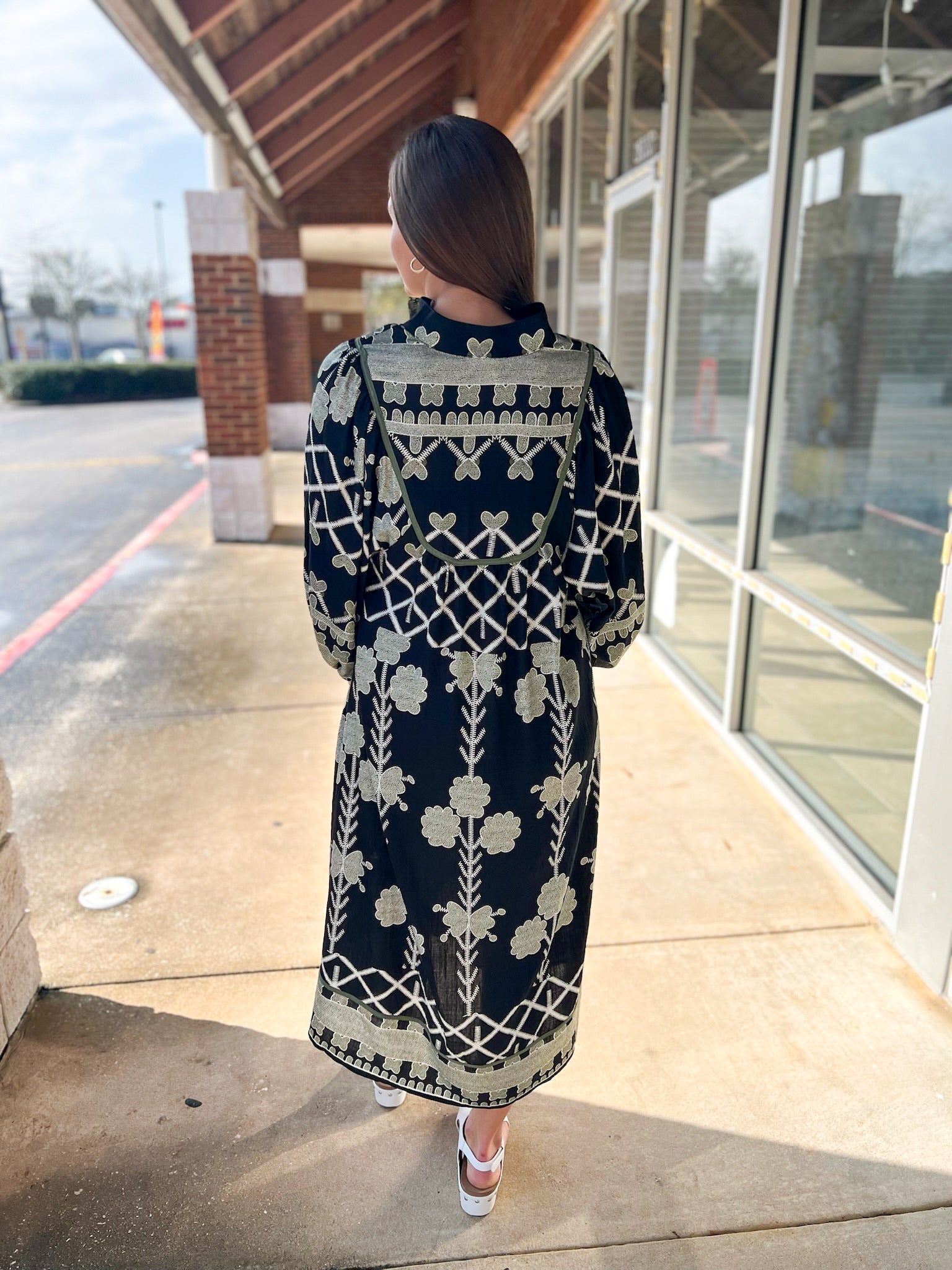 Black Tribal Print Midi Dress with Contrast Piping - A'Bekah's Boutique