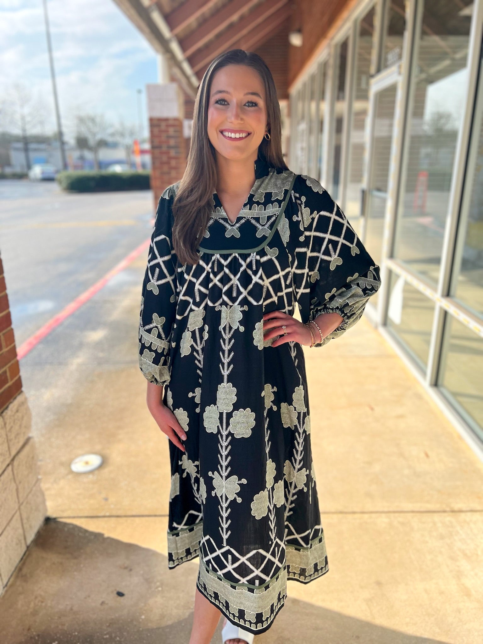 Black Tribal Print Midi Dress with Contrast Piping - A'Bekah's Boutique