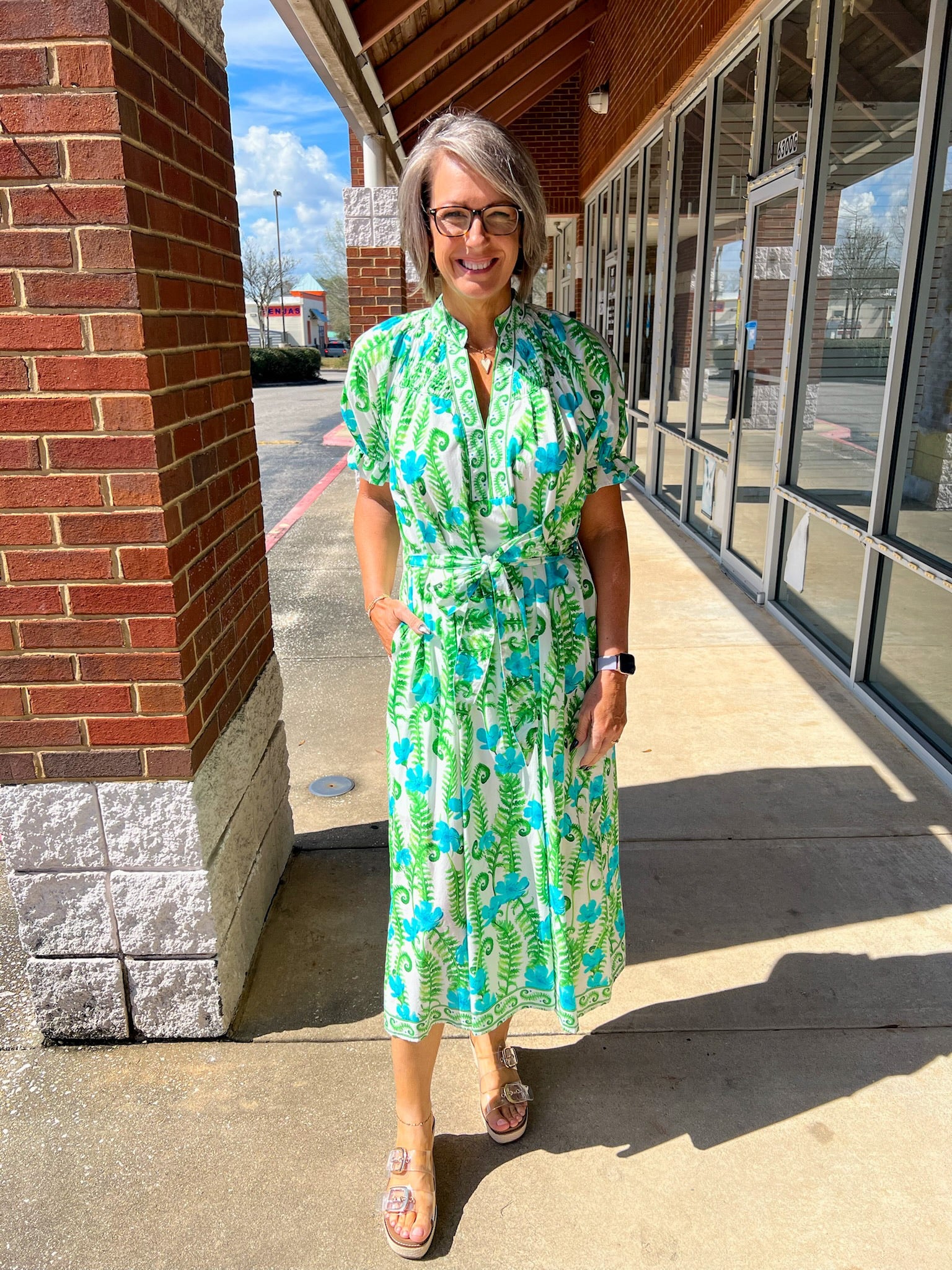 Blue and Green Floral Short Sleeve Midi Dress - A'Bekah's Boutique