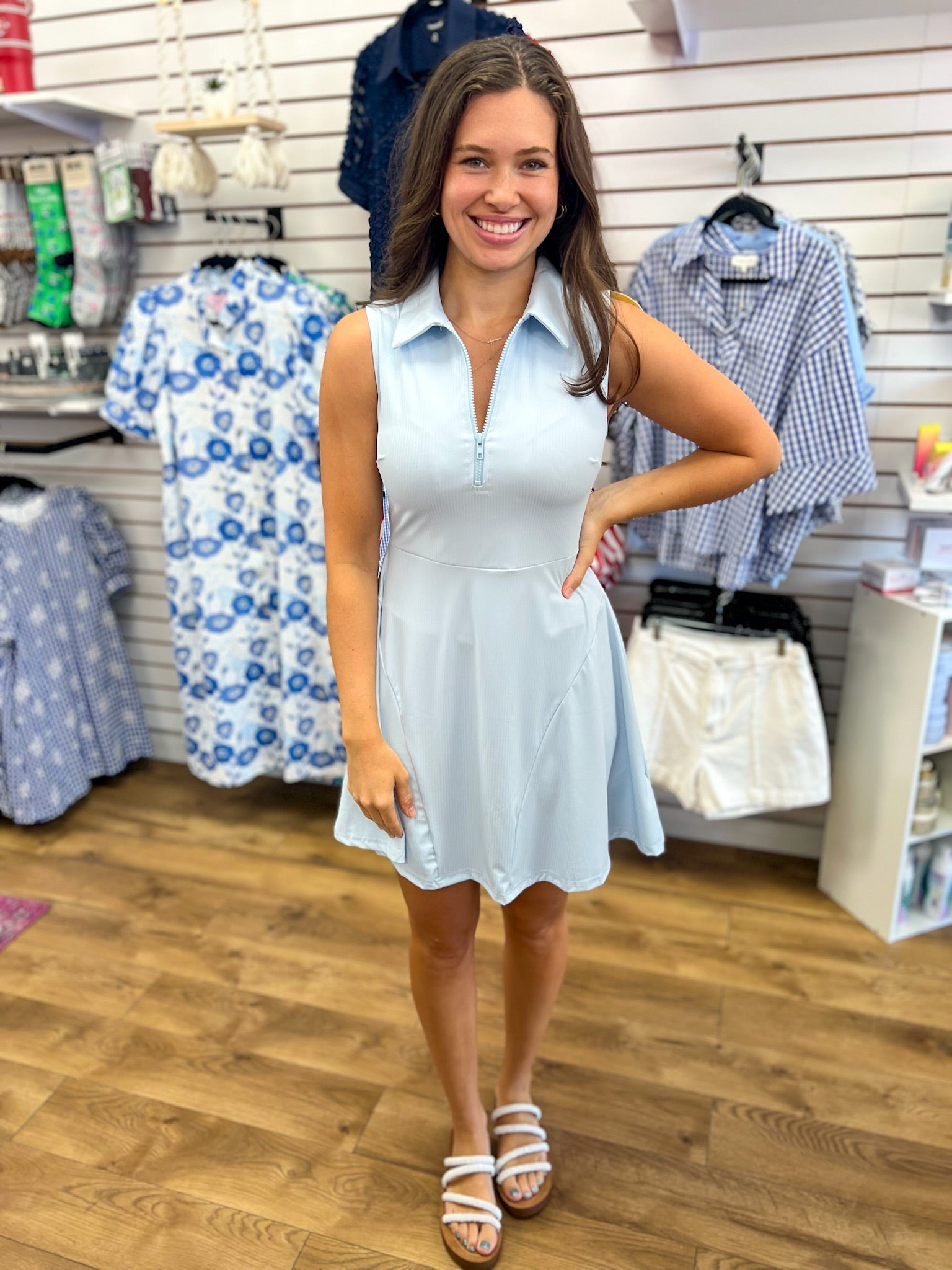 Blue Aura Quarter Zip Athletic Dress with Detached Shorts Medium