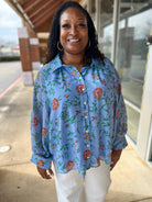 Blue Floral Button Up Long Sleeve Top (C) - A'Bekah's Boutique