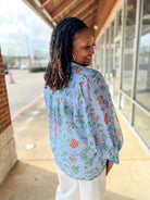 Blue Floral Button Up Long Sleeve Top (C) - A'Bekah's Boutique