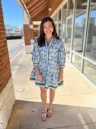Blue Floral Dress with Tie Waist - A'Bekah's Boutique