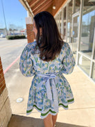Blue Floral Dress with Tie Waist - A'Bekah's Boutique