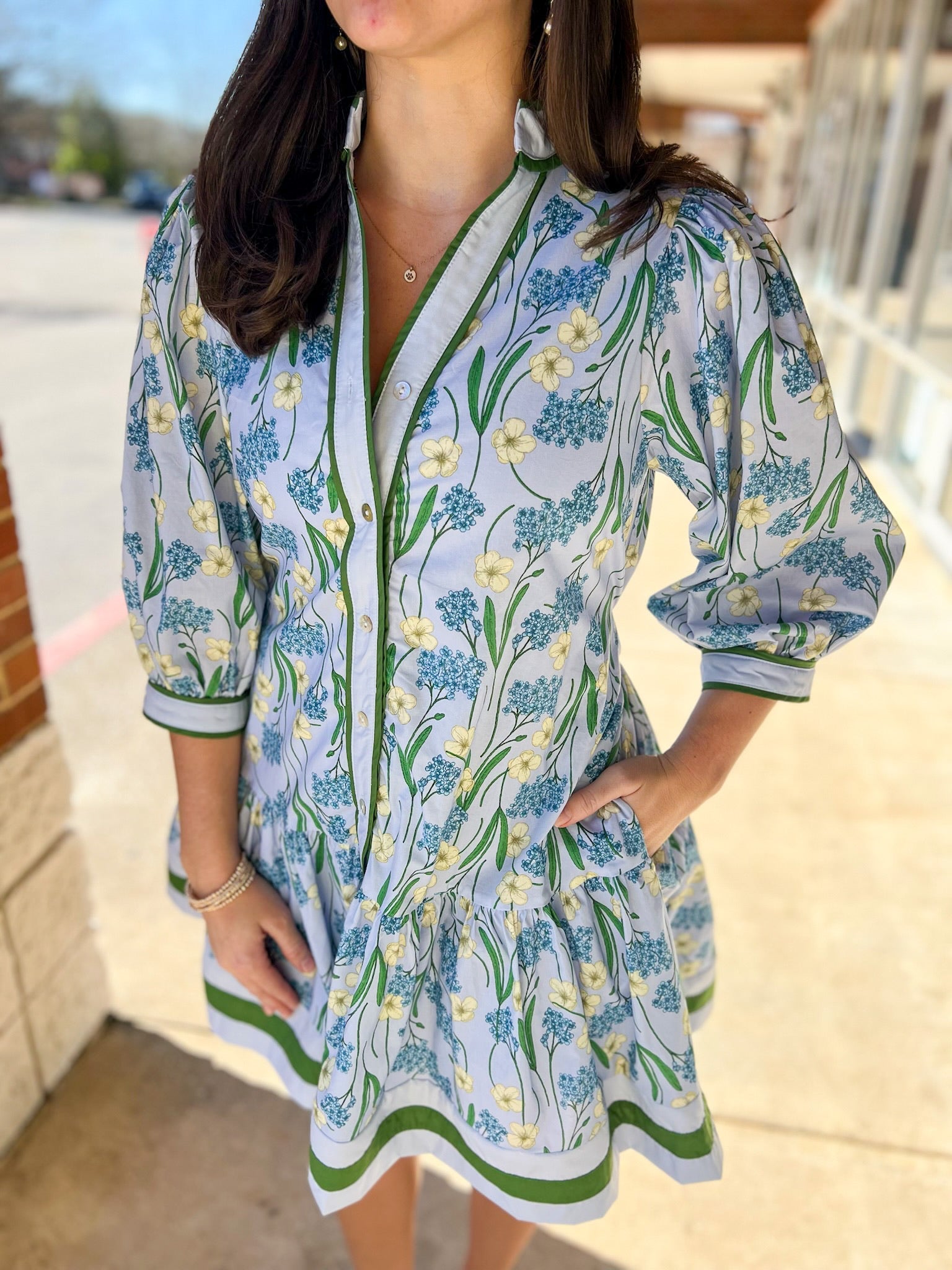 Blue Floral Dress with Tie Waist - A'Bekah's Boutique