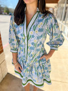 Blue Floral Dress with Tie Waist - A'Bekah's Boutique