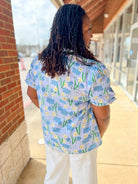 Blue Floral Puff Sleeve V - Neck Top (C) - A'Bekah's Boutique