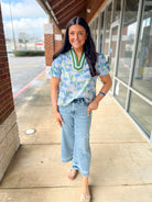 Blue Floral Puff Sleeve V - Neck Top (R) - A'Bekah's Boutique