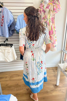 Blue Floral Striped Midi Dress with Smocked Waist - A'Bekah's Boutique