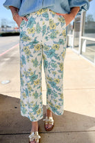 Blue Floral Wide Leg Denim Pants - A'Bekah's Boutique