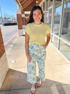 Blue Floral Wide Leg Denim Pants - A'Bekah's Boutique