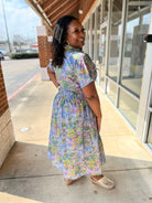 Blue Floral Zip Front Midi Dress with Pockets (C) - A'Bekah's Boutique