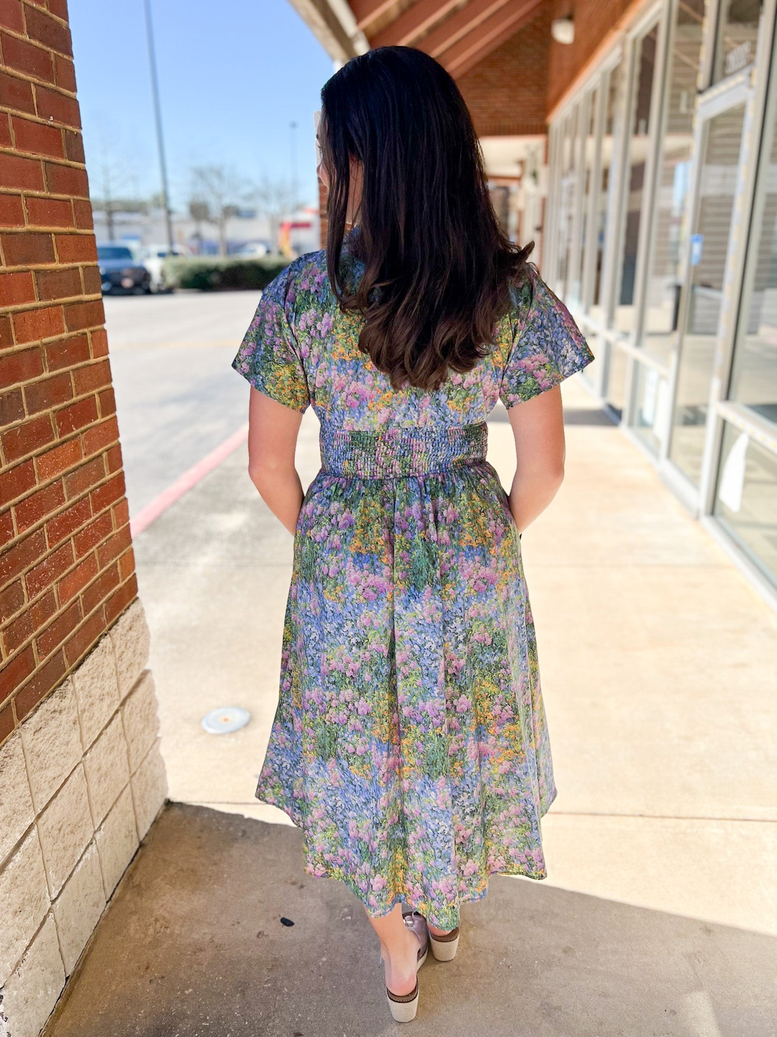 Blue Floral Zip Front Midi Dress with Pockets (R) - A'Bekah's Boutique