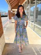 Blue Floral Zip Front Midi Dress with Pockets (R) - A'Bekah's Boutique