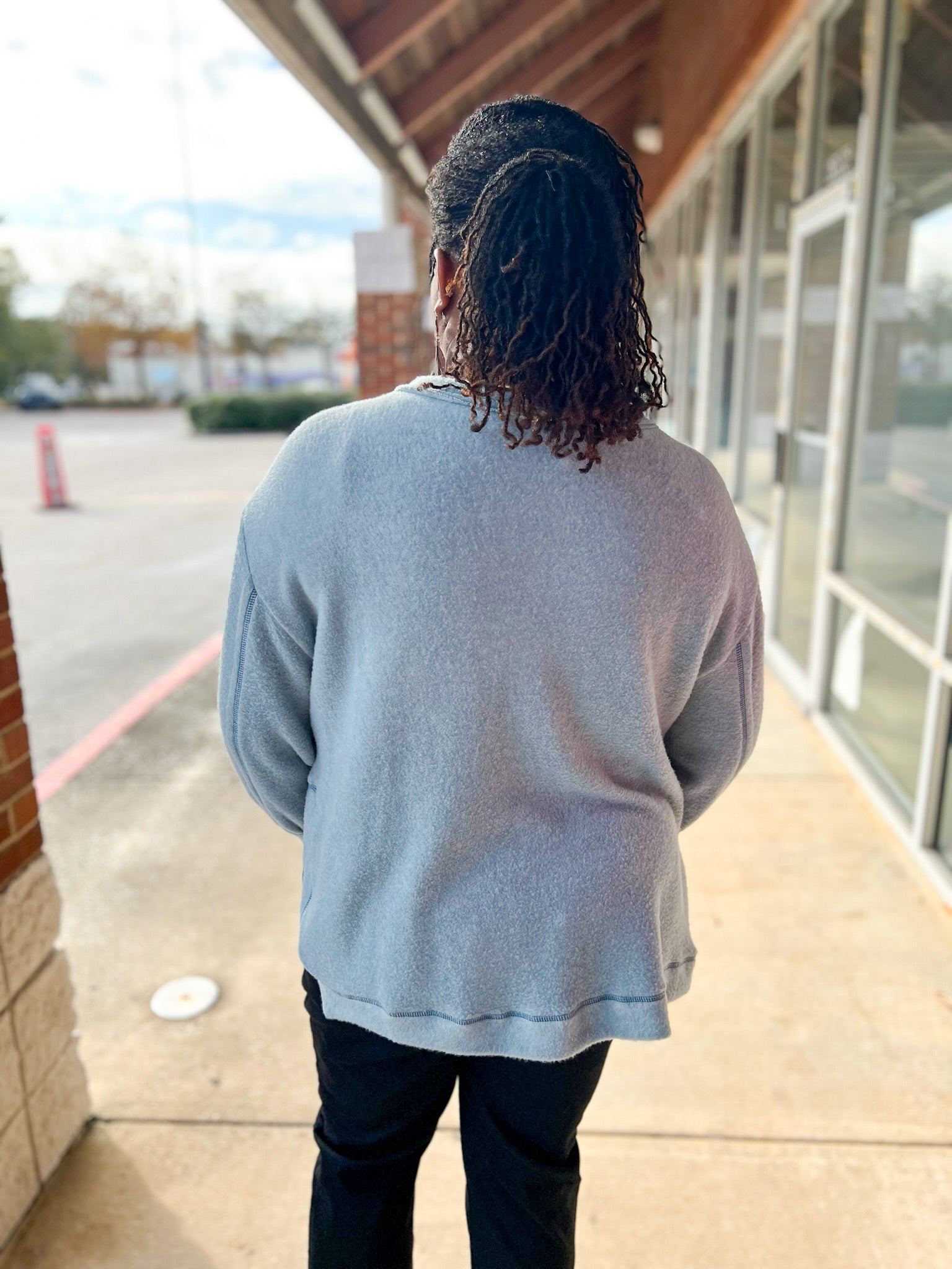 Blue Grey Brushed Hacci Hi - Low Hem Sweater (C) - A'Bekah's Boutique