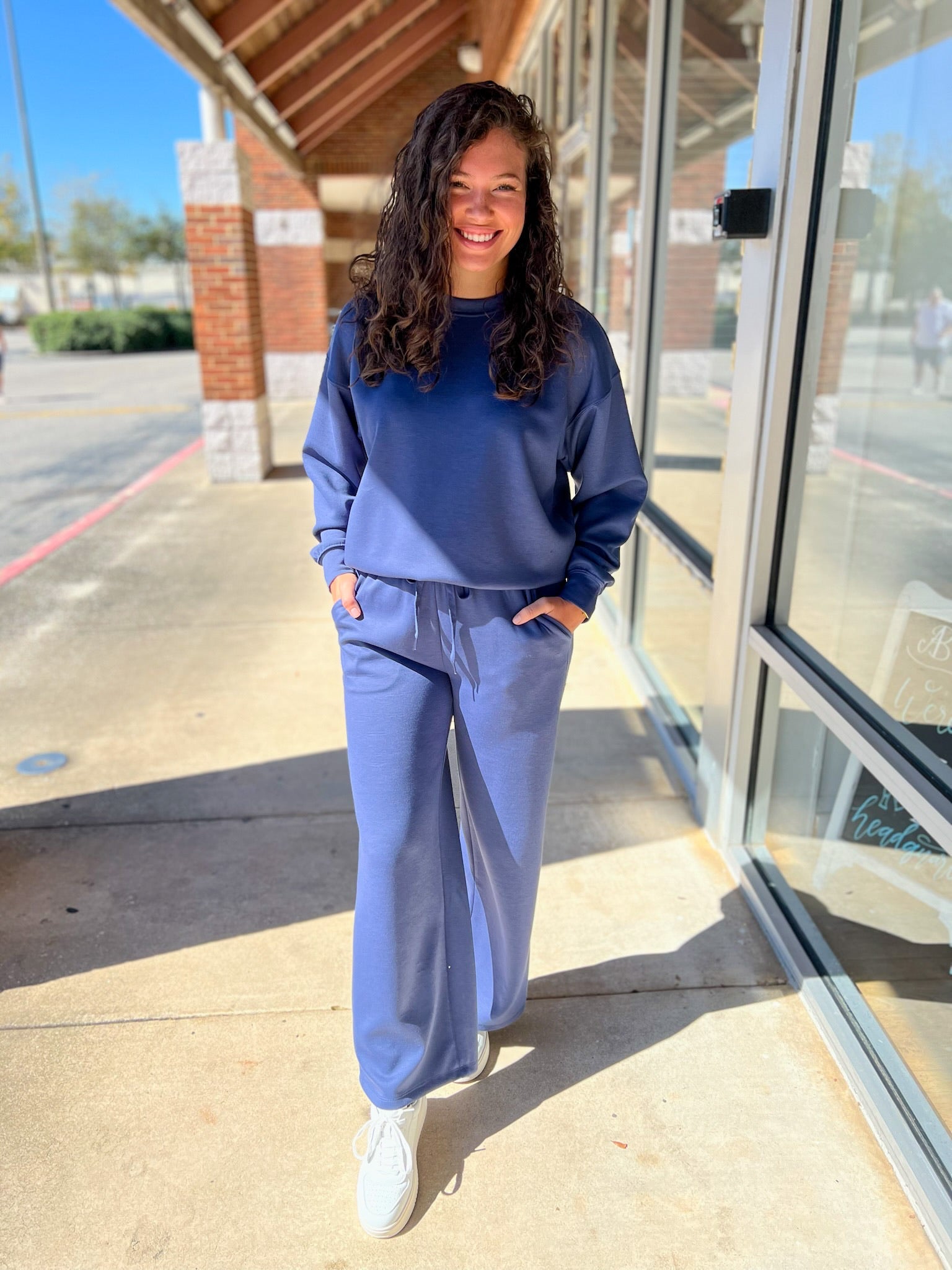 Blue Indigo Scuba Long Sleeve Pullover Long Pant Set - A'Bekah's Boutique