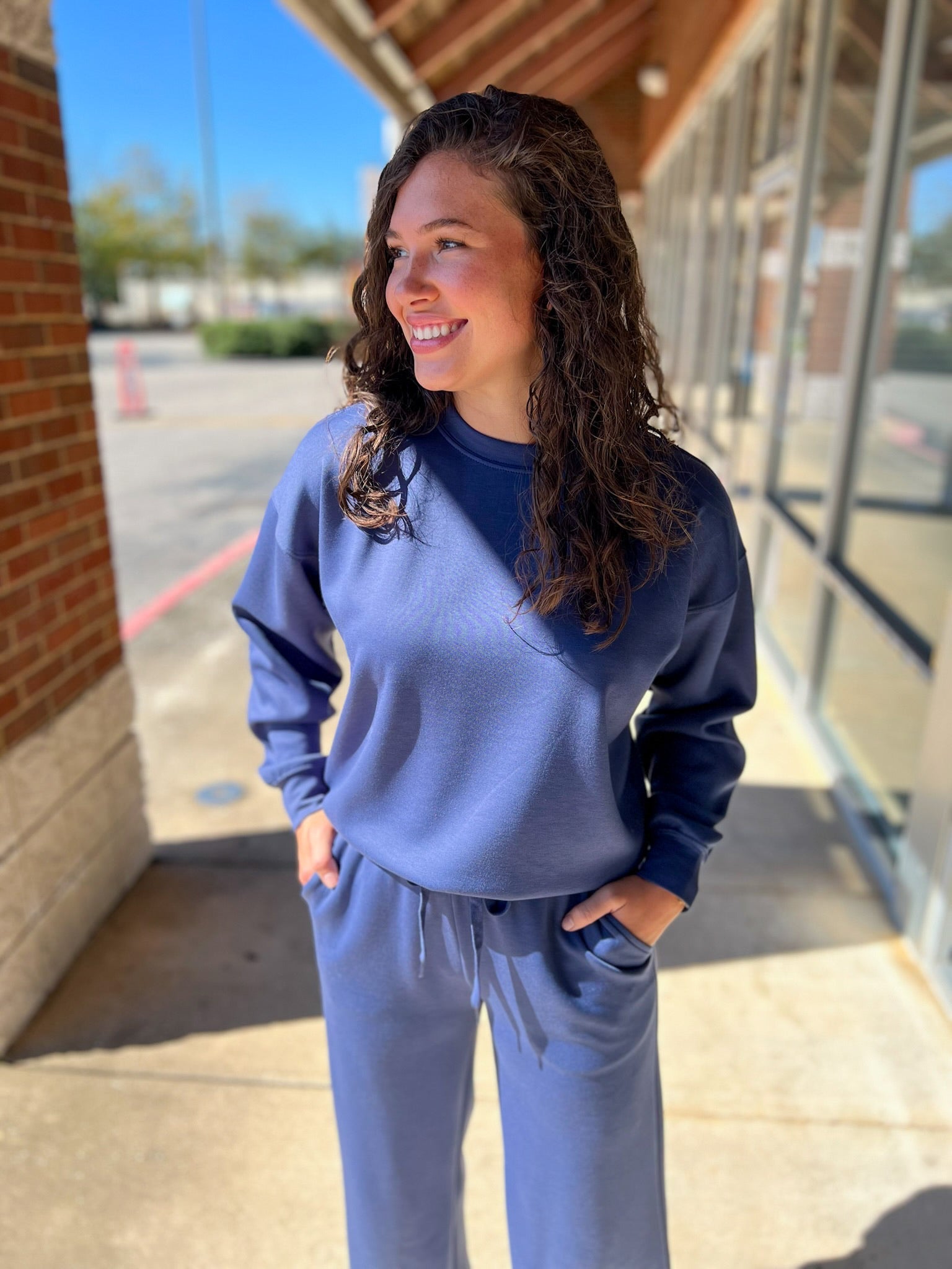 Blue Indigo Scuba Long Sleeve Pullover Long Pant Set - A'Bekah's Boutique