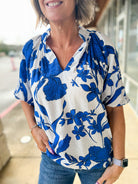 Blue Ocean Mix V - Neck Top with Scalloped Hem - A'Bekah's Boutique