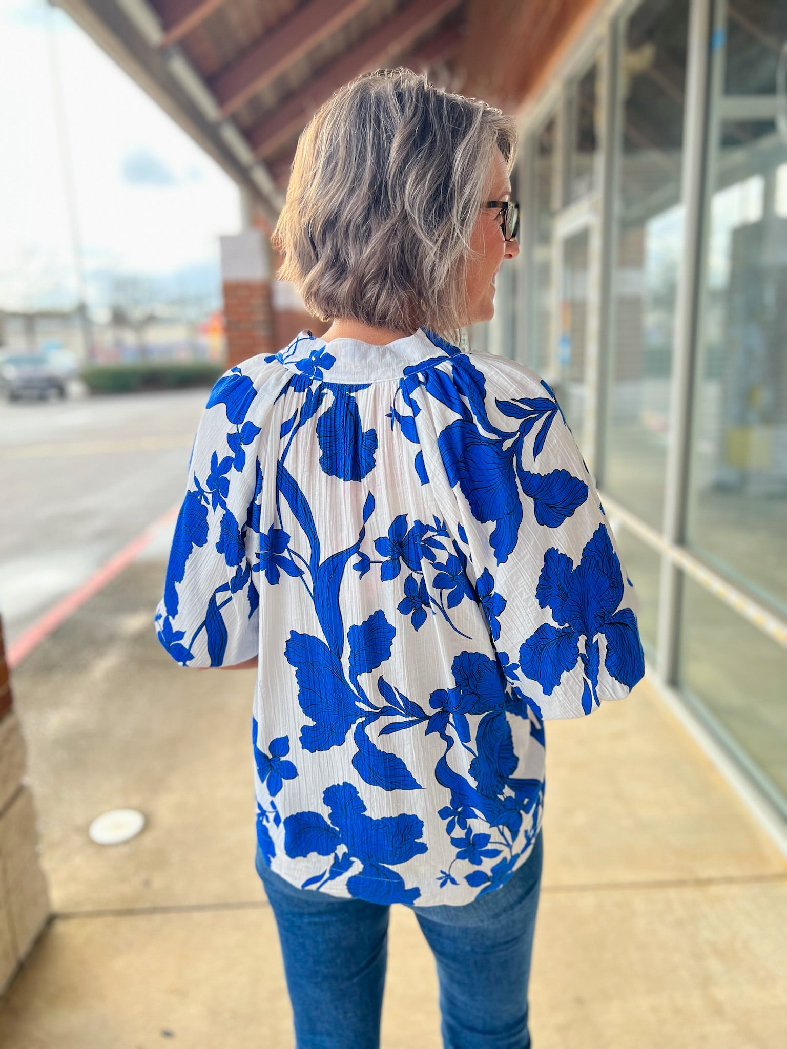 Blue Ocean Mix V - Neck Top with Scalloped Hem - A'Bekah's Boutique