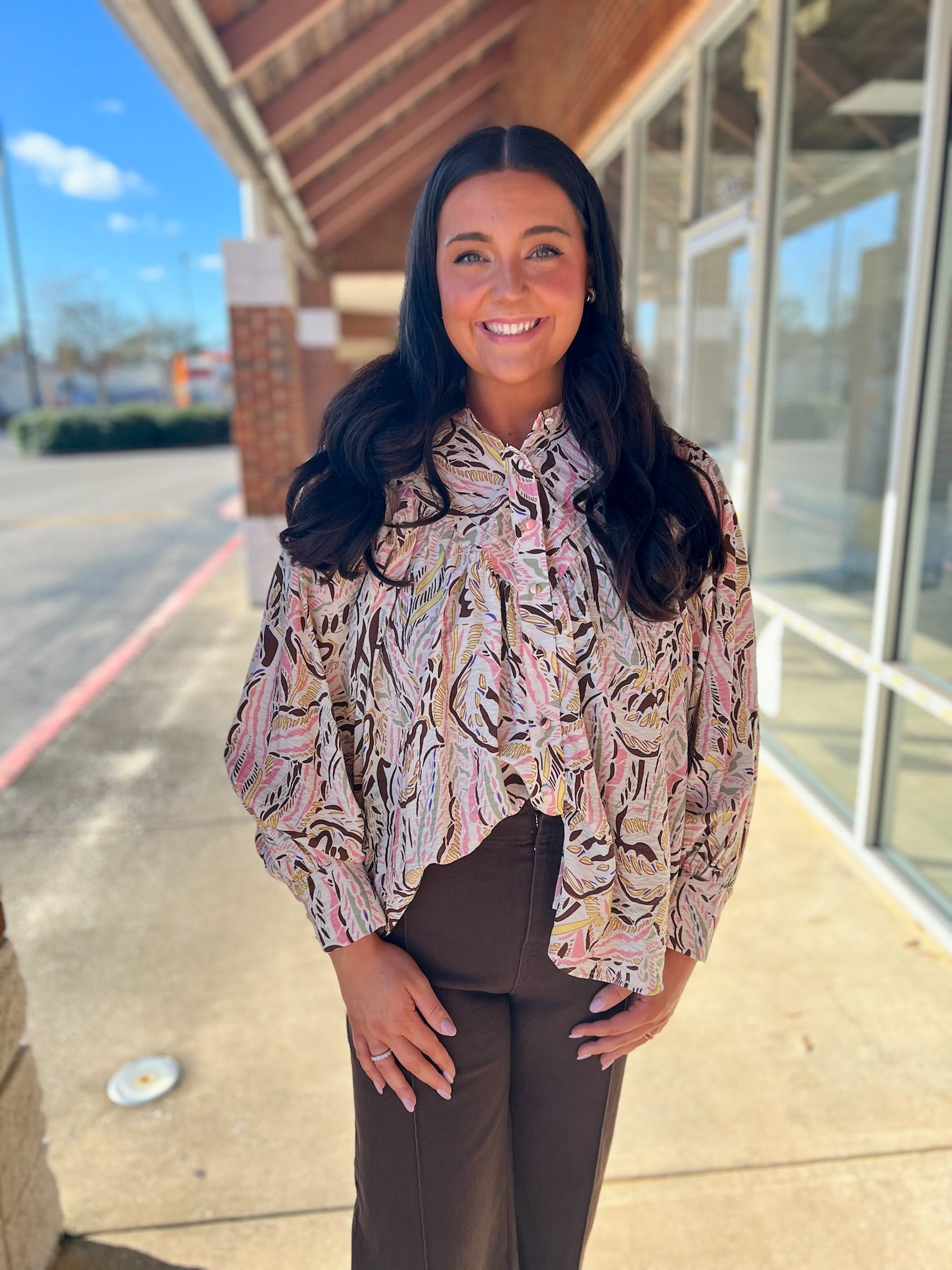 Blush Cocoa Long Sleeve Button Up Top - A'Bekah's Boutique
