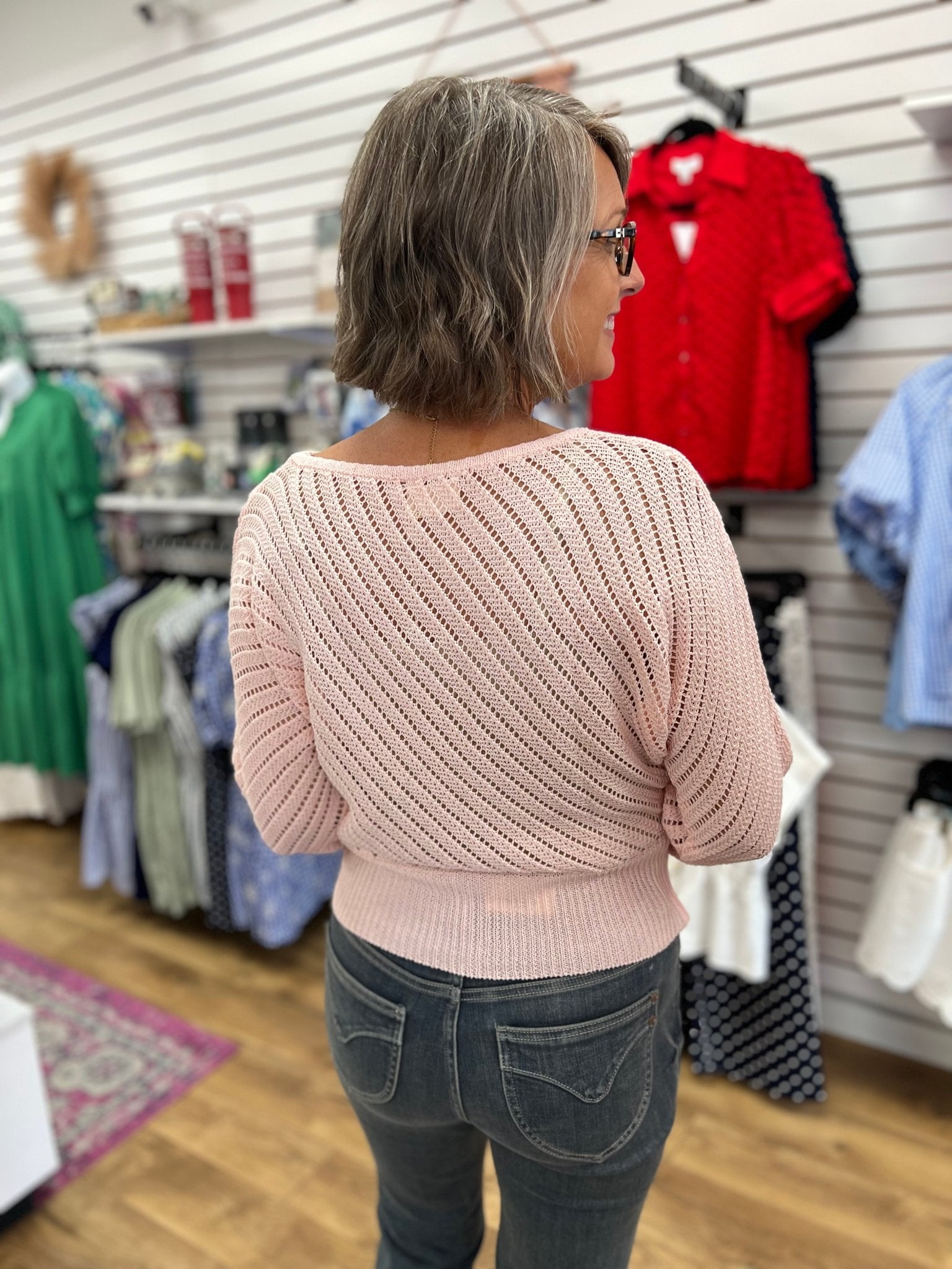 Blush Pink Open Knit Long Dolman Sleeve Sweater - A'Bekah's Boutique