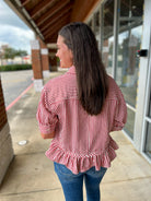 Brick Striped Button Up Top with Ruffle Hem - A'Bekah's Boutique