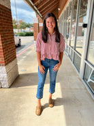 Brick Striped Button Up Top with Ruffle Hem - A'Bekah's Boutique
