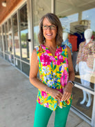 Bright and Sunny Yellow Floral Sleeveless Top - A'Bekah's Boutique
