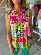 Bright and Sunny Yellow Floral Sleeveless Top - A'Bekah's Boutique