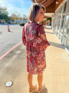Brown Abstract Print 3/4 Sleeve Babydoll V - Neck Dress - A'Bekah's Boutique