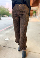 Brown Animal Print Wide Leg Pants with Ruffle Hem - A'Bekah's Boutique