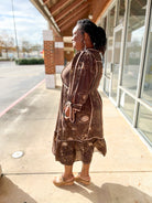 Brown Botanical Print Curvy Midi Dress with Side Ties (C) - A'Bekah's Boutique