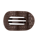 Brown crocodile-embossed large oval flat hair clip by TELETIES