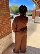 Brown Curvy Scuba Wide Leg Long Sleeve Pant Set - A'Bekah's Boutique