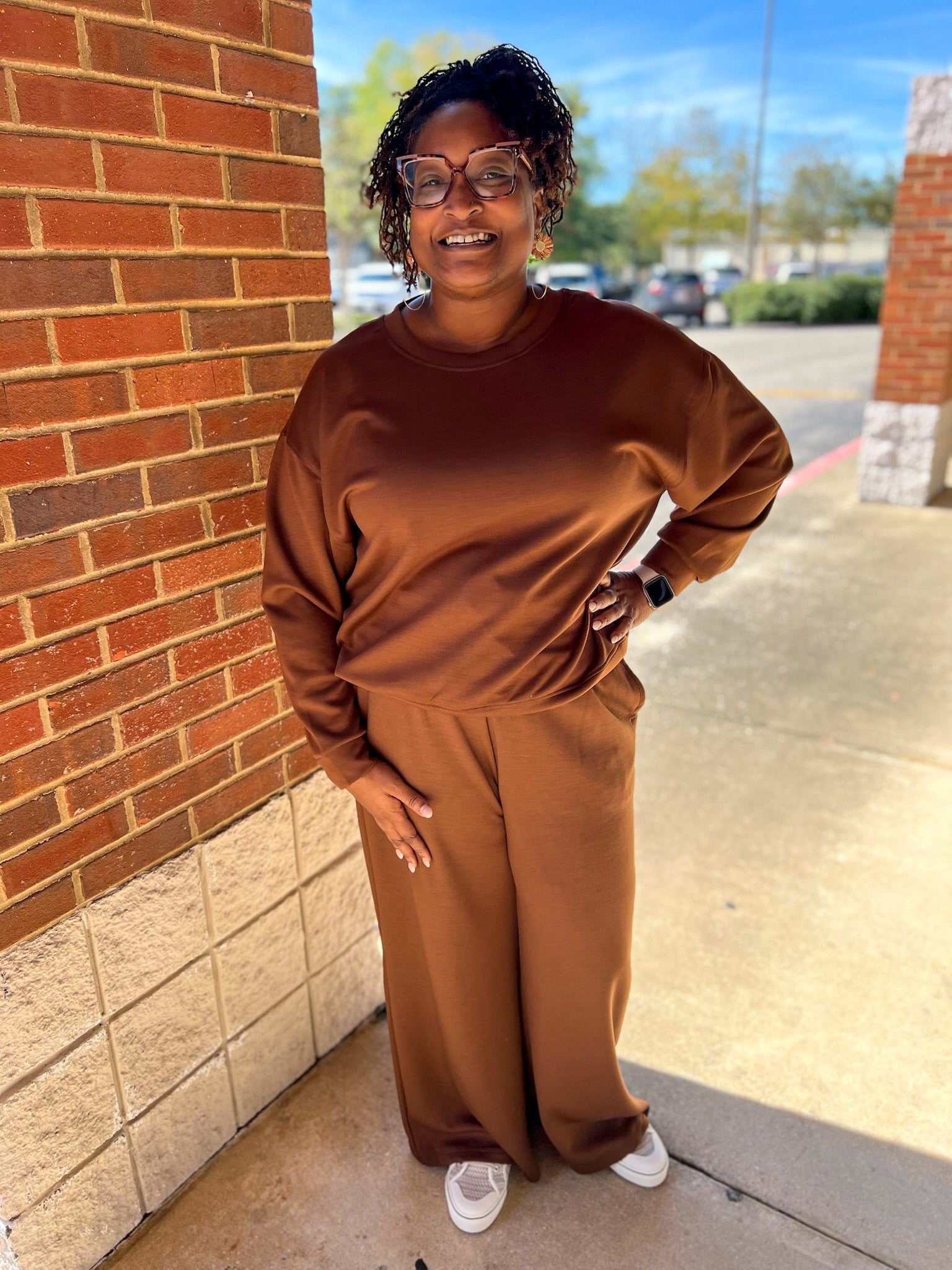 Brown Curvy Scuba Wide Leg Long Sleeve Pant Set - A'Bekah's Boutique