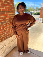 Brown Curvy Scuba Wide Leg Long Sleeve Pant Set - A'Bekah's Boutique