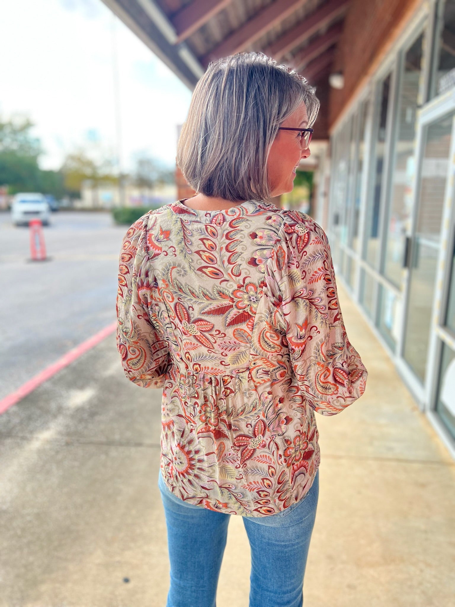 Brown Floral Boho Print Top with Smocked V - Neck - A'Bekah's Boutique