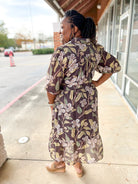 Brown Floral Curvy Dress with 3/4 Sleeves - A'Bekah's Boutique