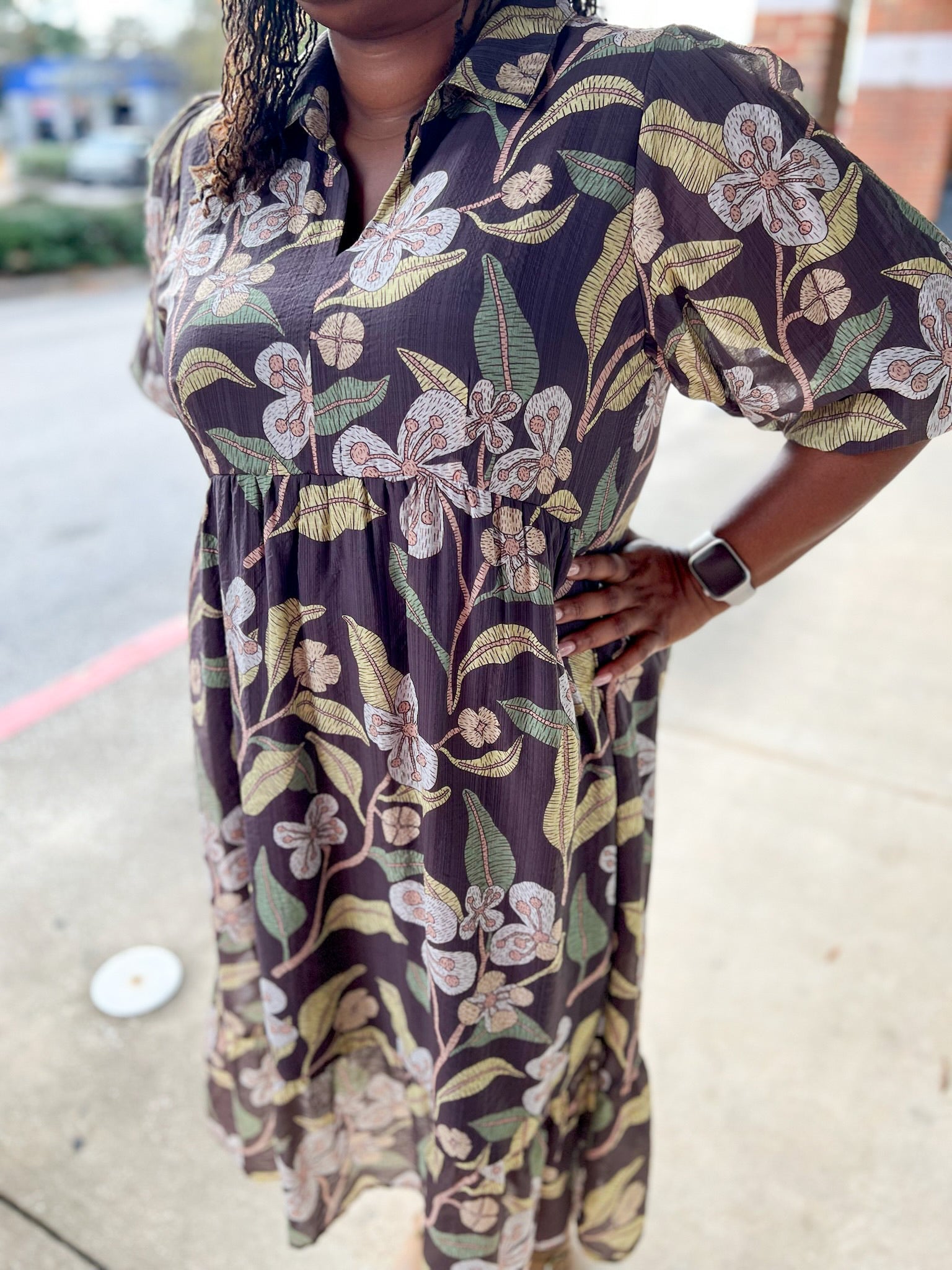Brown Floral Curvy Dress with 3/4 Sleeves - A'Bekah's Boutique