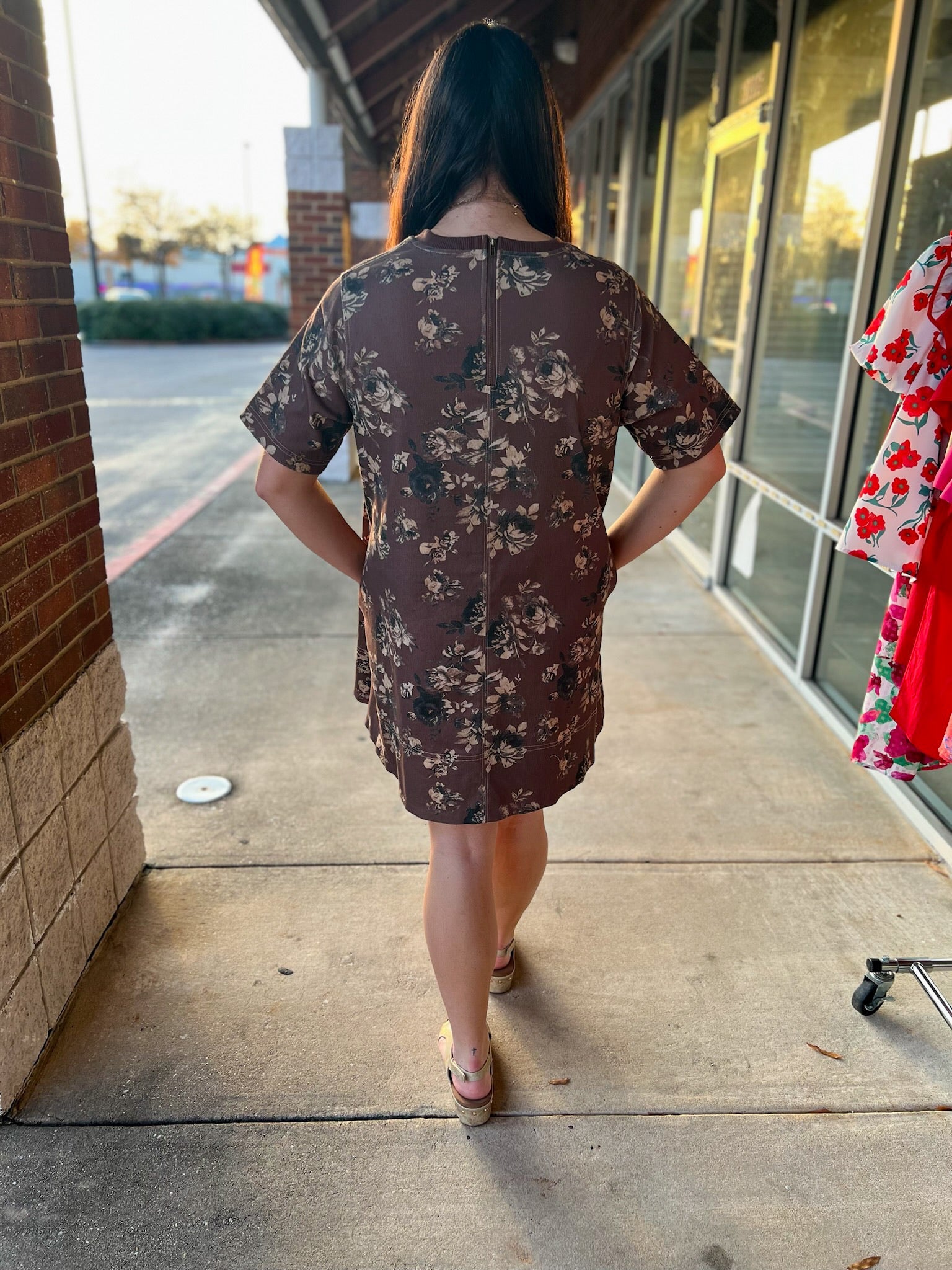 Brown Floral Short Sleeve Dress with Pockets - A'Bekah's Boutique
