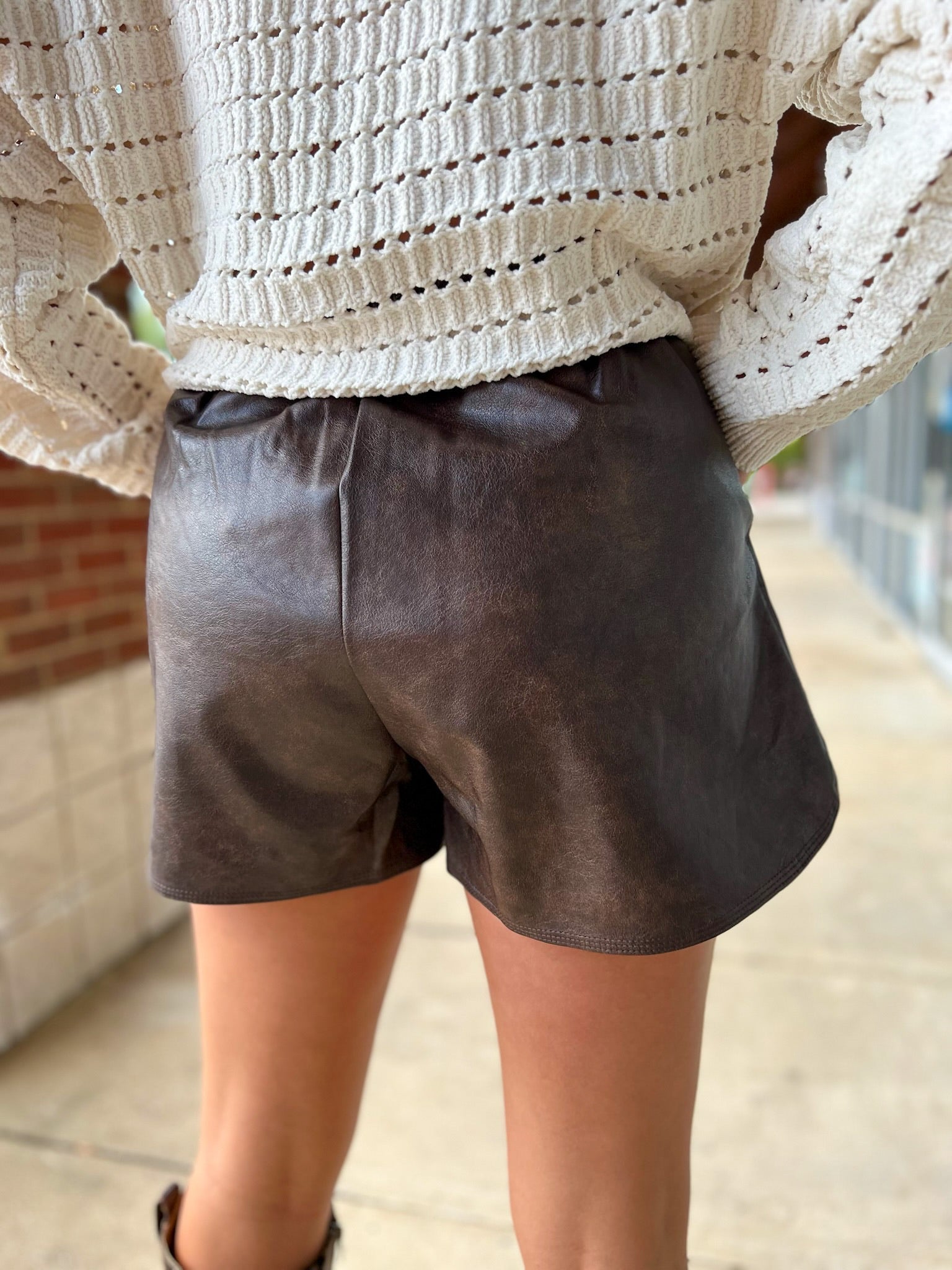 Brown High Rise Faux Leather Shorts with Stud Details - A'Bekah's Boutique