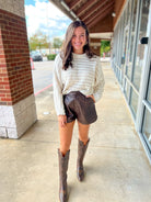 Brown High Rise Faux Leather Shorts with Stud Details - A'Bekah's Boutique