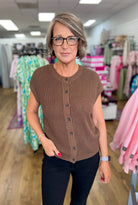Brown Knit Button Down Cardigan Vest - A'Bekah's Boutique