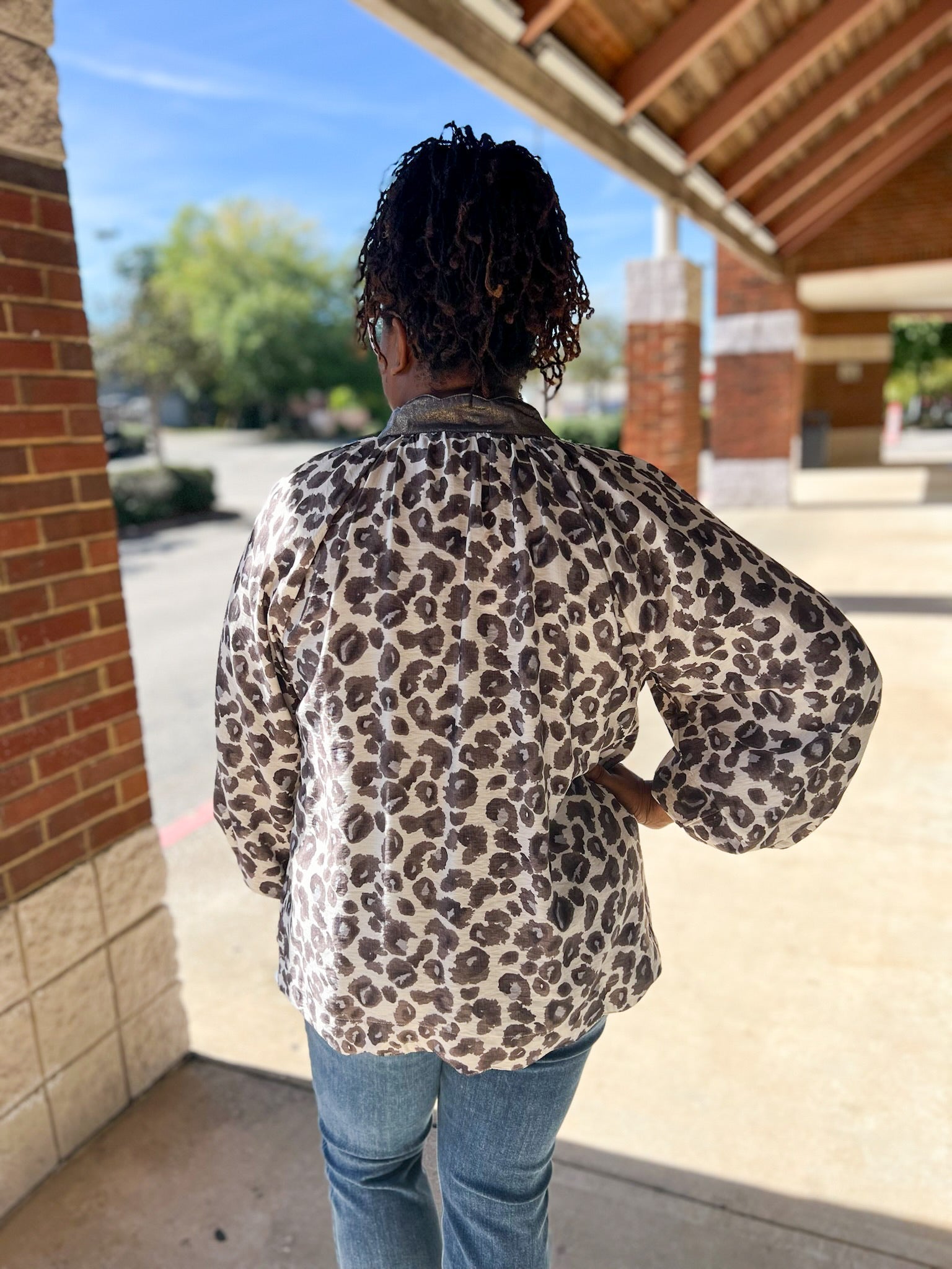 Brown Leopard Print 3/4 Sleeve Top with Scalloped Neckline (C) - A'Bekah's Boutique