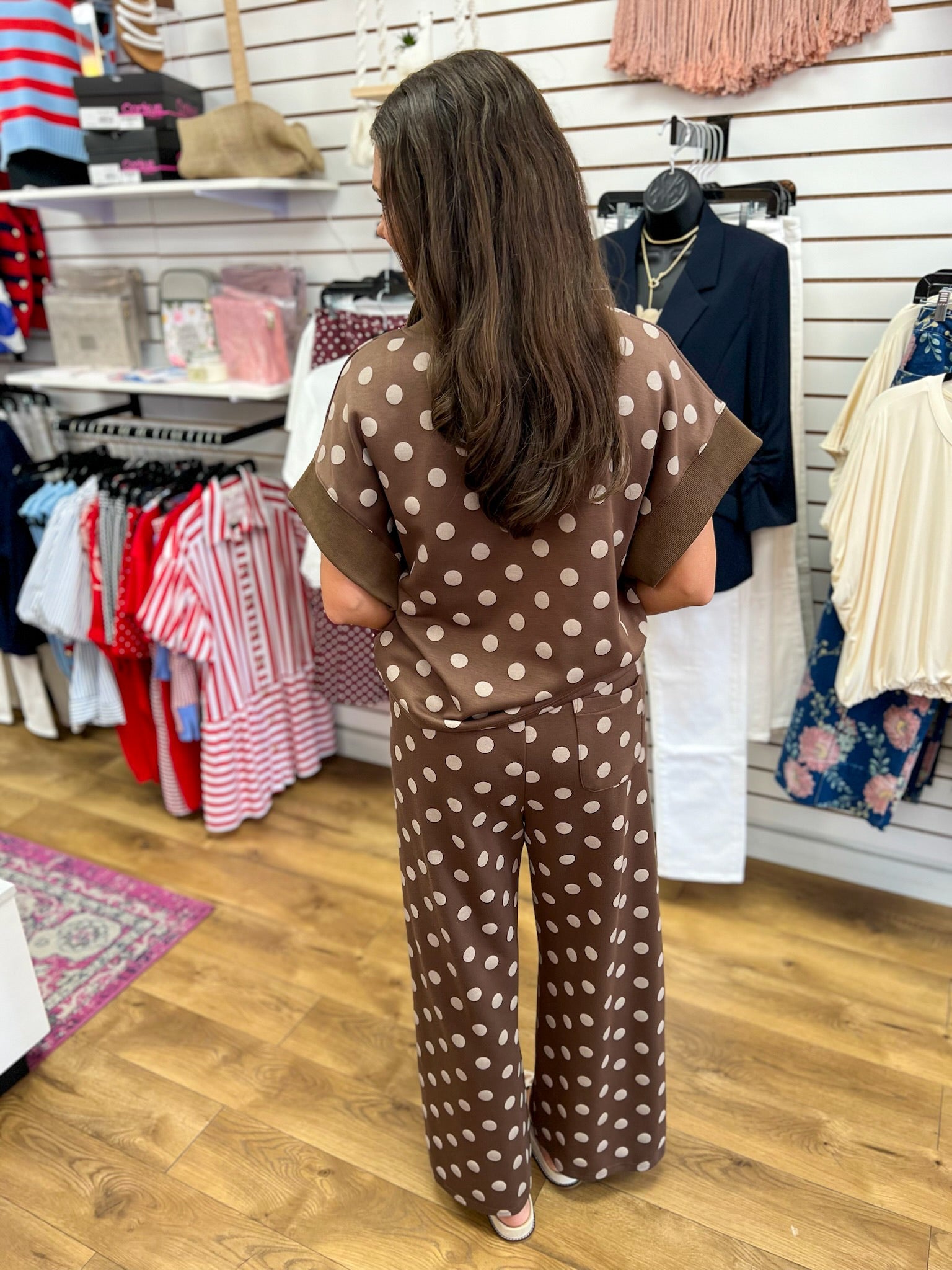 Brown Polka Dot Long Knit Pant Set - A'Bekah's Boutique