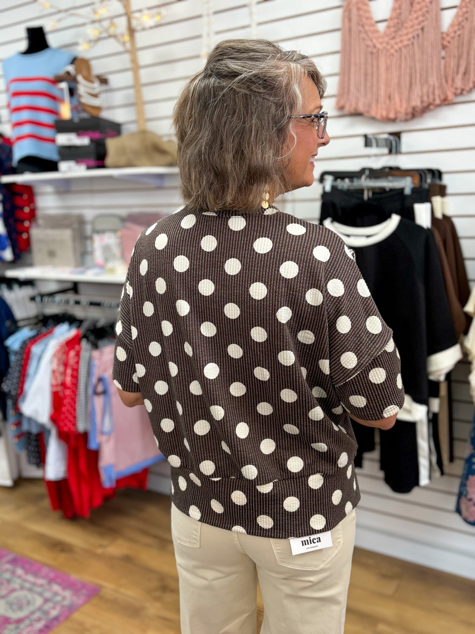 Brown Polka Dot Rib Knit Top - A'Bekah's Boutique