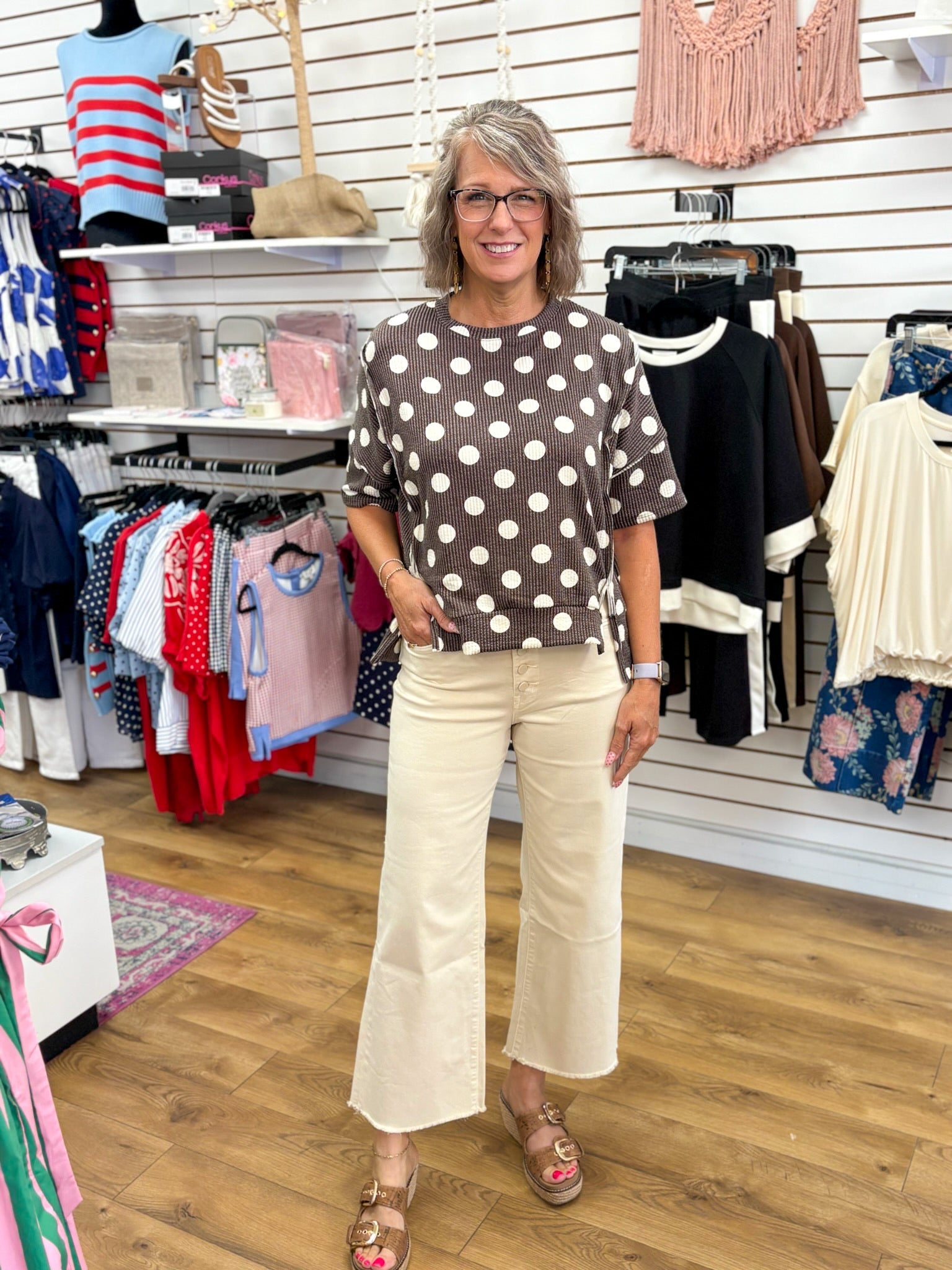 Brown Polka Dot Rib Knit Top - A'Bekah's Boutique