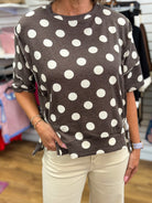 Brown Polka Dot Rib Knit Top - A'Bekah's Boutique