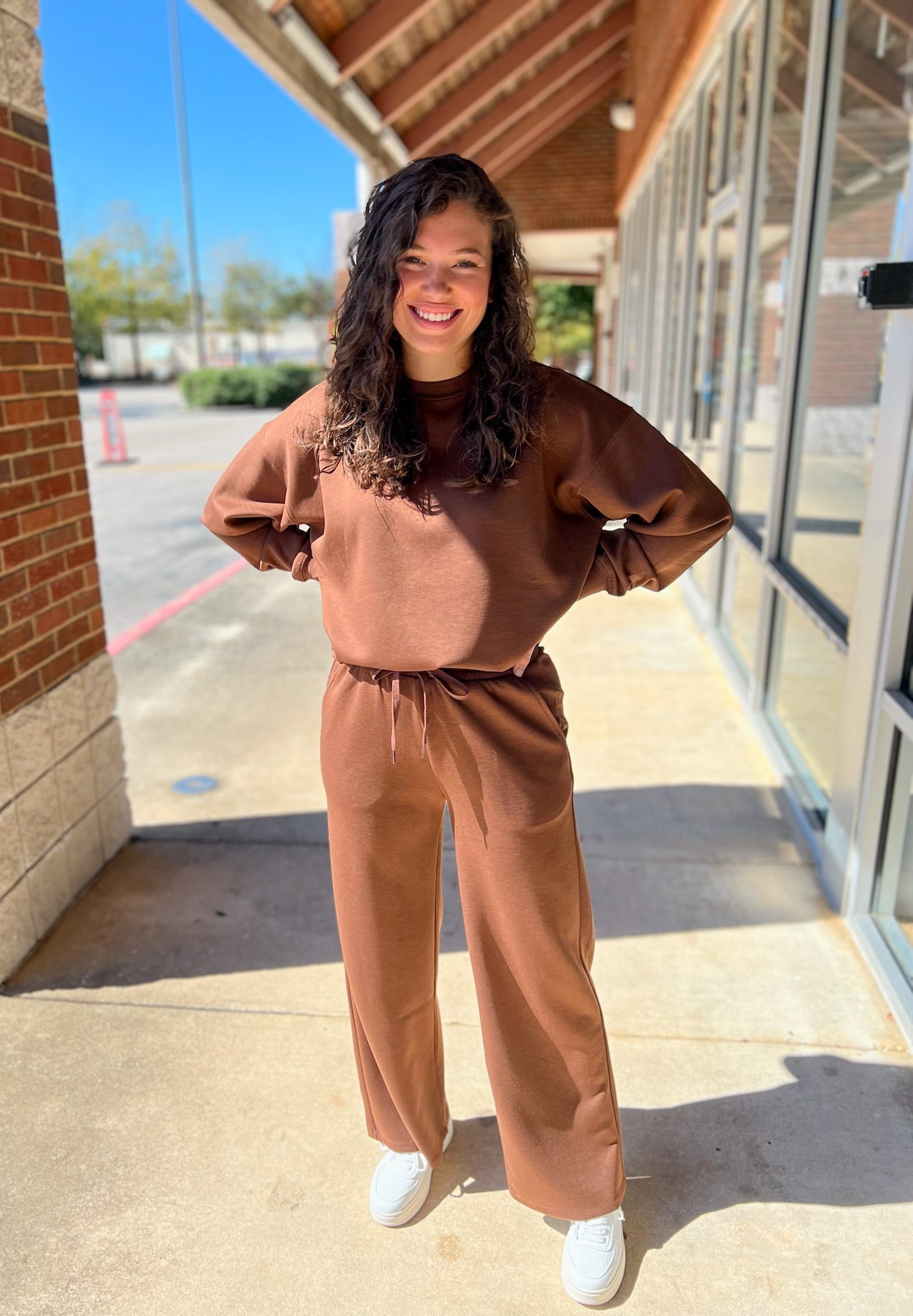 Brown Scuba Long Sleeve Pullover Long Pant Set - A'Bekah's Boutique