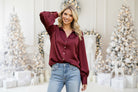 Burgundy Button Up Long Sleeve Top - A'Bekah's Boutique